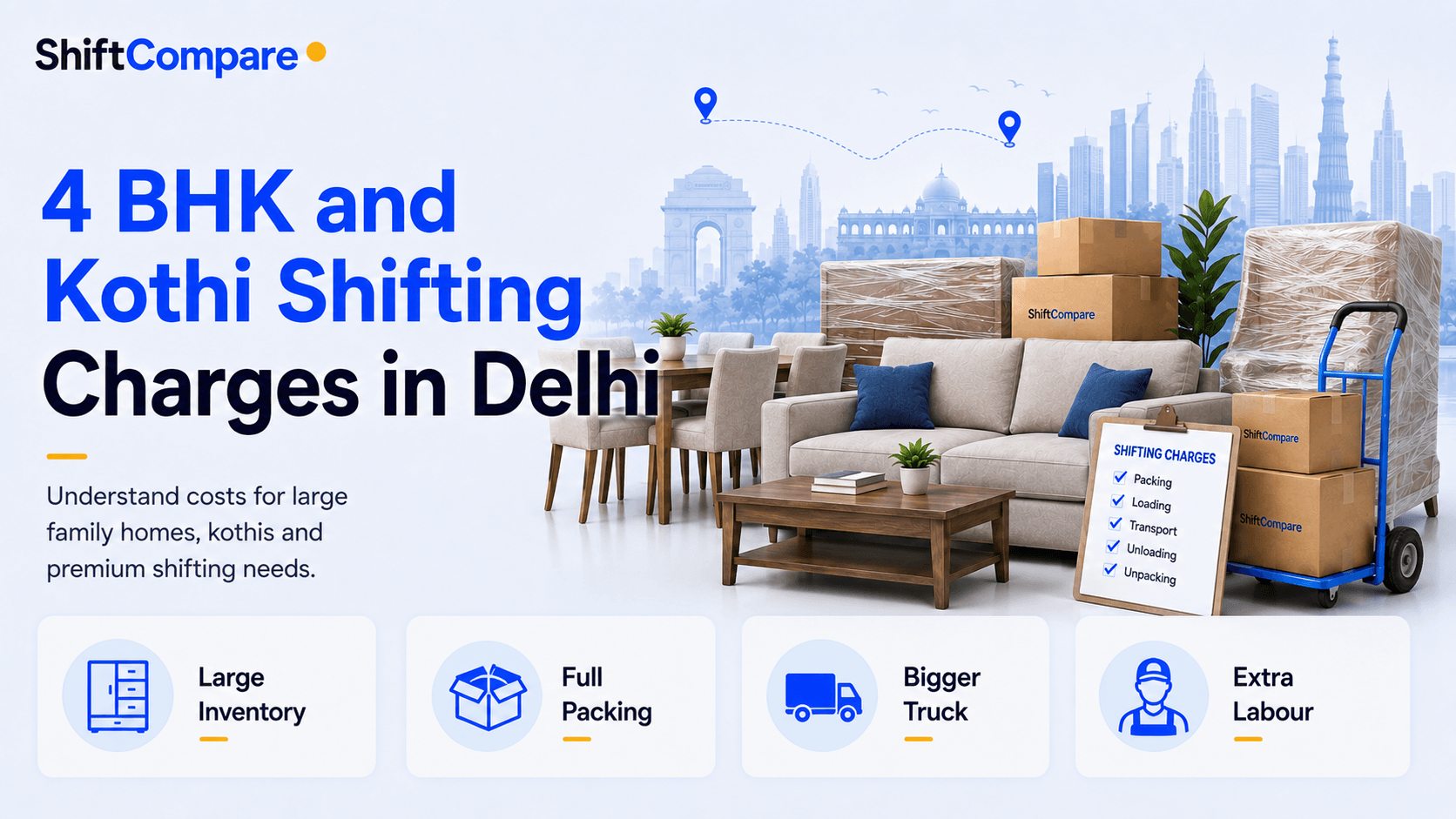 4 BHK and kothi shifting charges in Delhi for large homes and villa moves